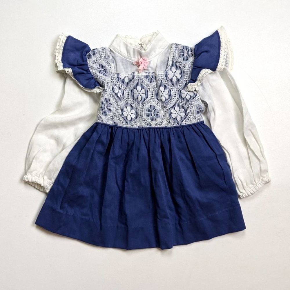 Vintage Little Star Dress Girls Size 4 Blue Lace Holiday